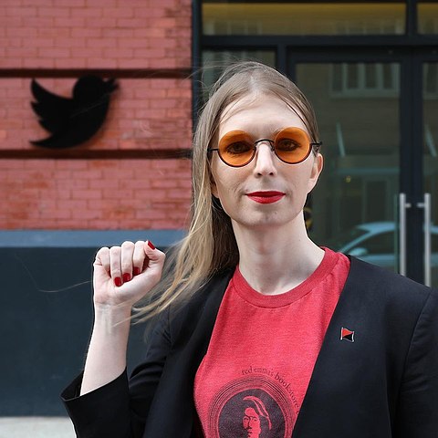 Chelsea Manning celebrating International Workers' Day outside Twitter headquarters