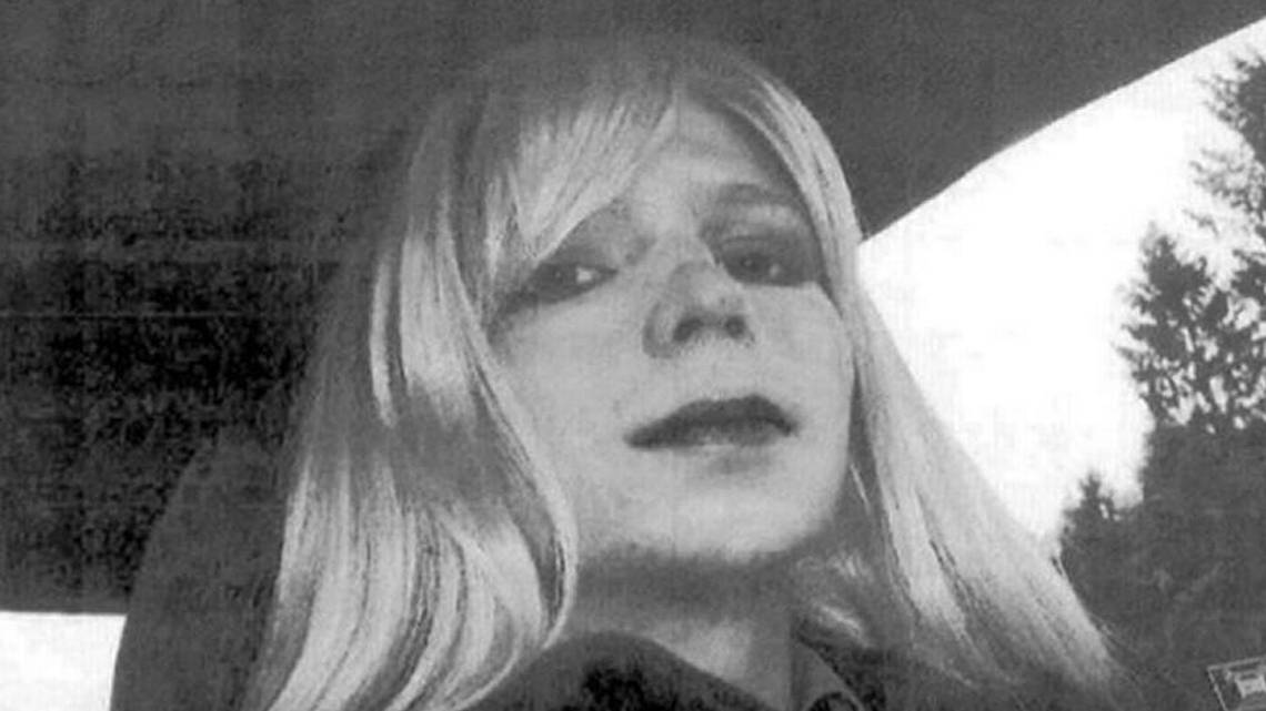 Grayscale, low-resolution selfie of Chelsea Manning, taken the day of her first upload to WikiLeaks