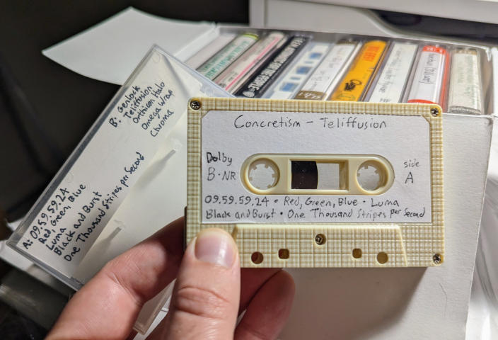 A hand-labeled beige cassette containing the album Teliffusion by Concretism