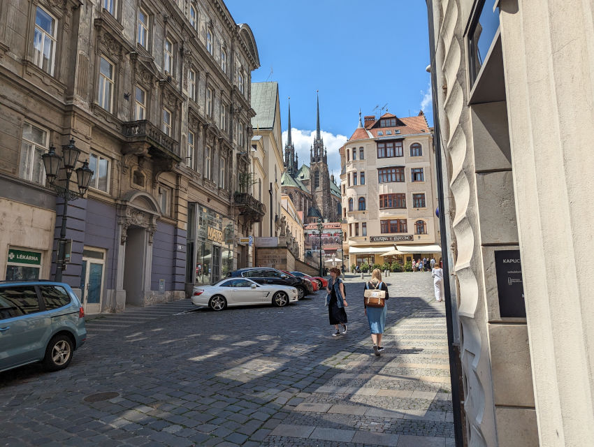 Afternoon street-level view of Brno's city center